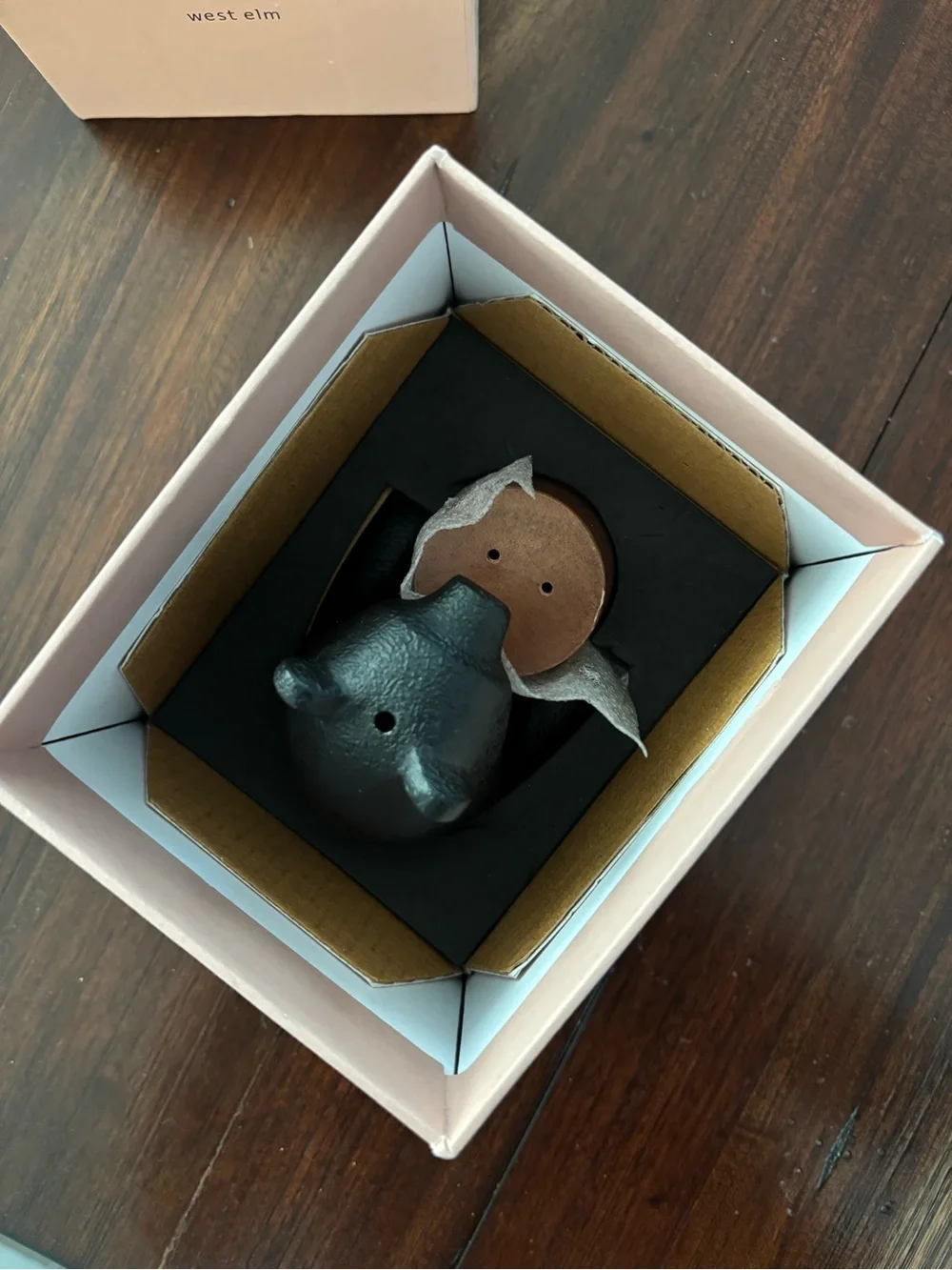 West Elm Bear Salt + Pepper Shakers - Black Bear and Wood New in Box